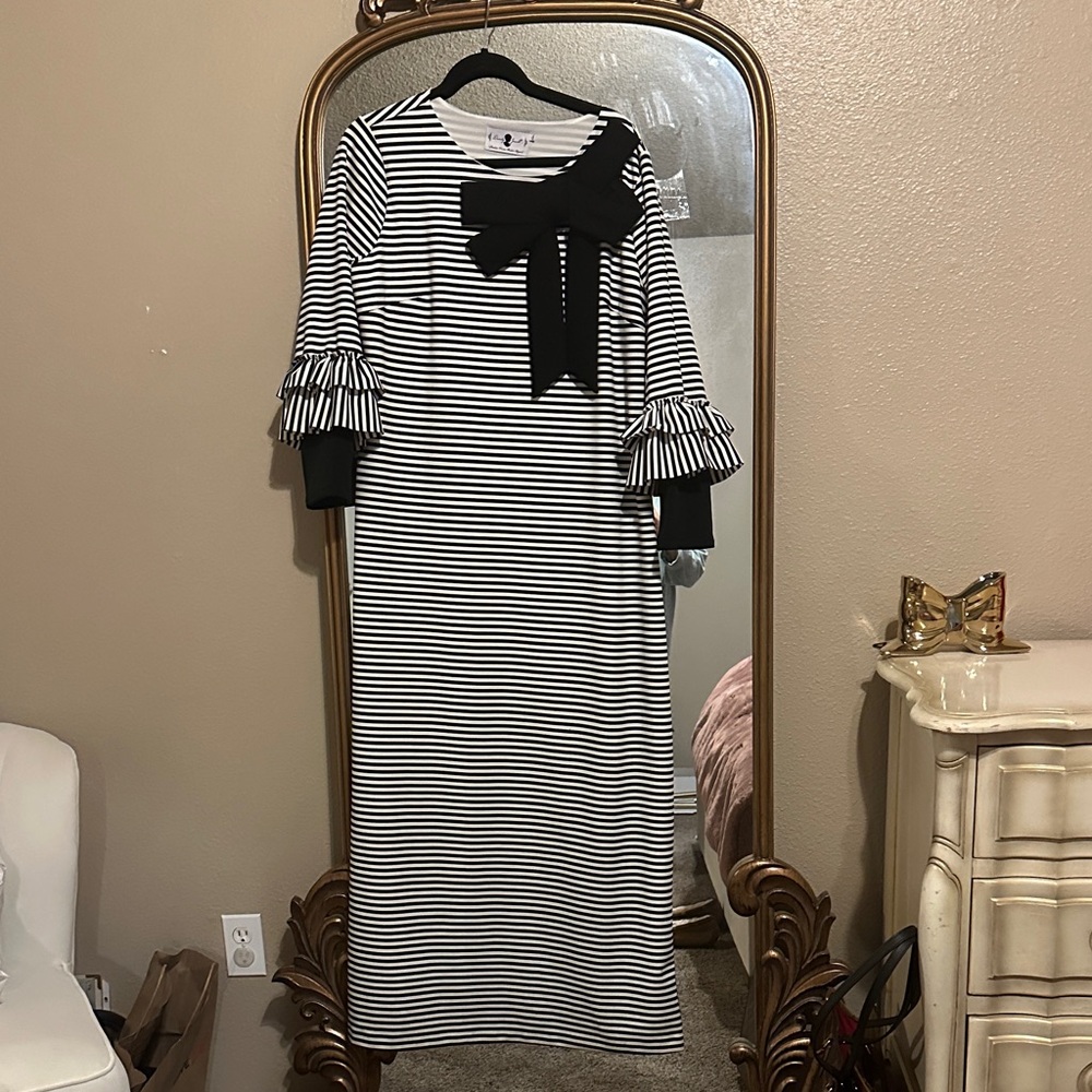 Dainty Jewells Black and White Striped Maxi Dress